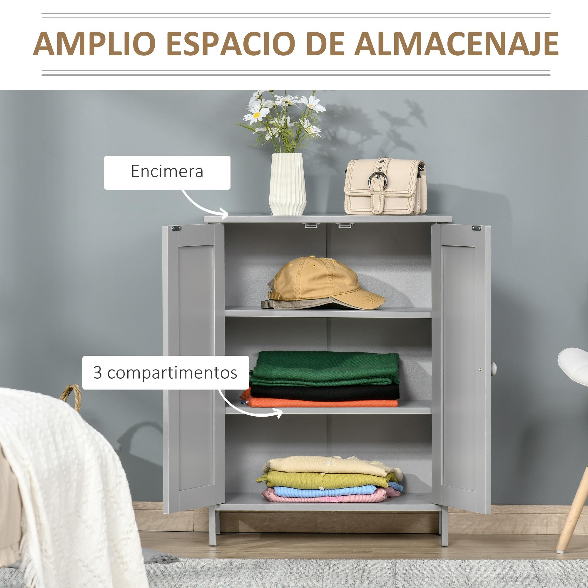 HOMCOM Armario de baño con 2 Puertas y Estantes Interiores Ajustables Mueble Auxiliar de Almacenaje Multiusos para Salón Pasillo Comedor 60x30x80 cm Gris