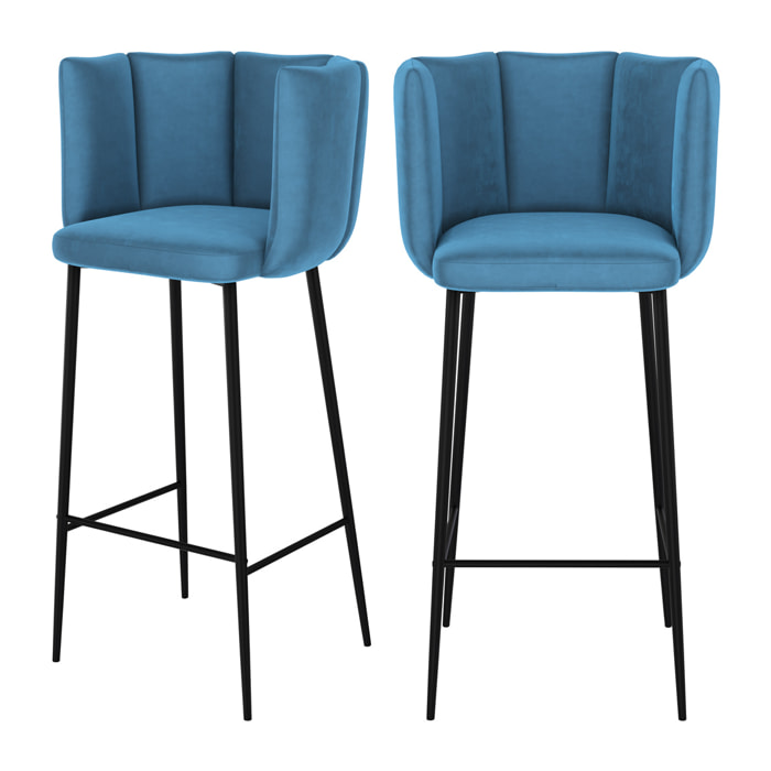 Lot de 2 chaises de bar en velours bleu 75 cm - Rosy