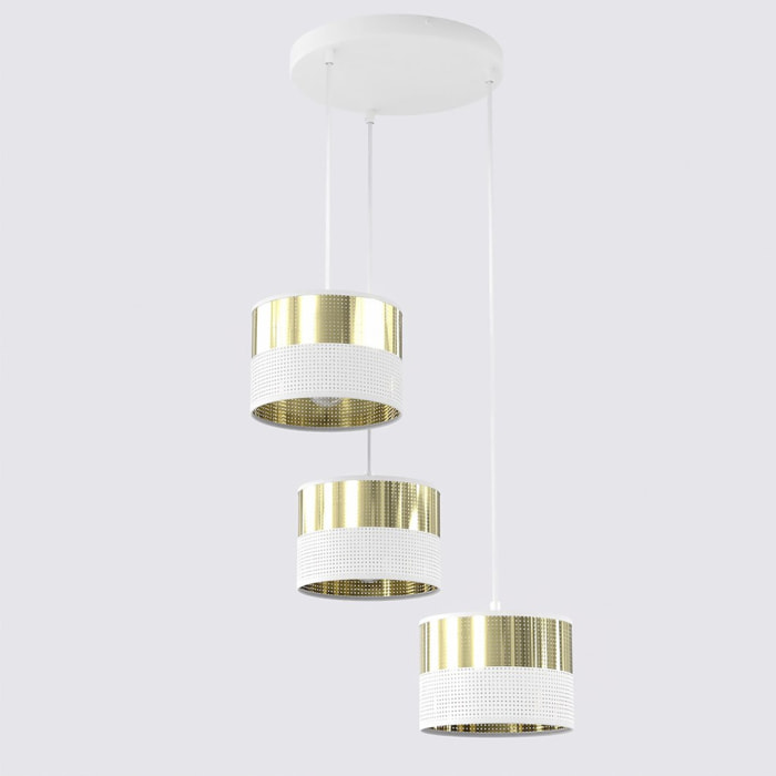 Lampada a sospensione Lux in acciaio bianco e oro