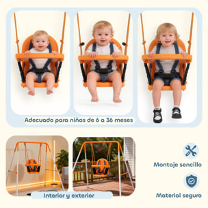 Columpio para Bebés, Columpio Jardín Exterior de Acero con Respaldo, Cinturón de Seguridad, Marco Forma A, para Niños de 6-36 Meses, para Interior y Exterior, Carga 25 kg, Naranja