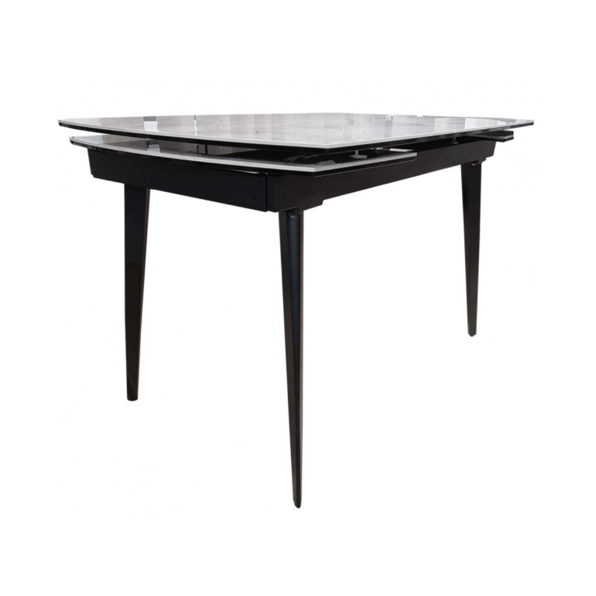 Table extensible céramique blanc marbré pieds métal noir L120/178cm - LEEDS