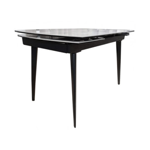 Table extensible céramique blanc marbré pieds métal noir L120/178cm - LEEDS