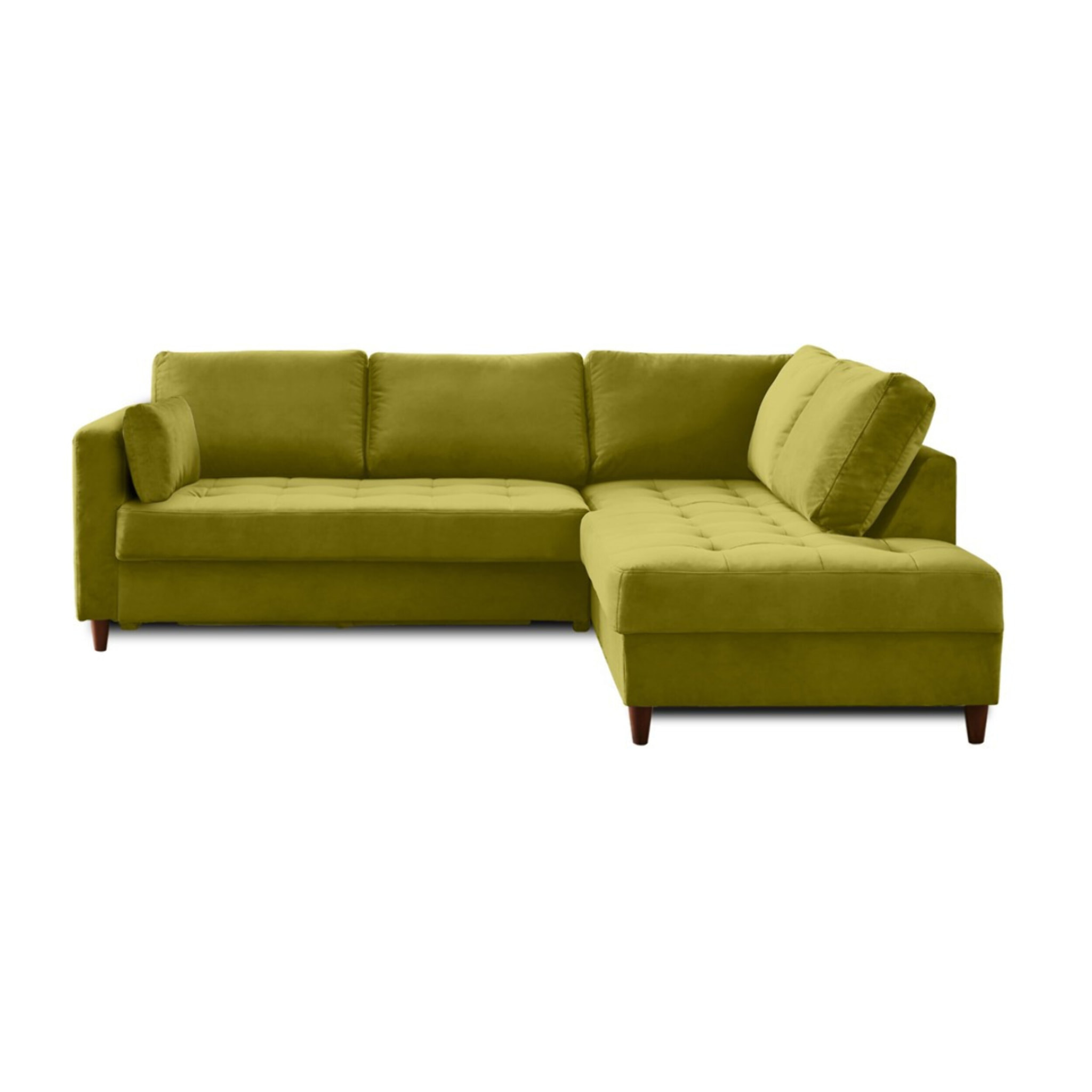 Anna - canapé d'angle droit - 5 places - convertible - en velours - Vert Olive