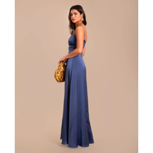 Vestido largo princesa de tirantes con escote drapeado