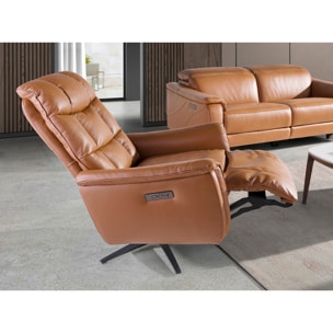 Sillón Angel Cerdá relax giratorio con reposabrazos con asiento y respaldo tapizados en piel de origen vacuno en marrón patas de acero inoxidable en epoxi negro 85x80x106cm