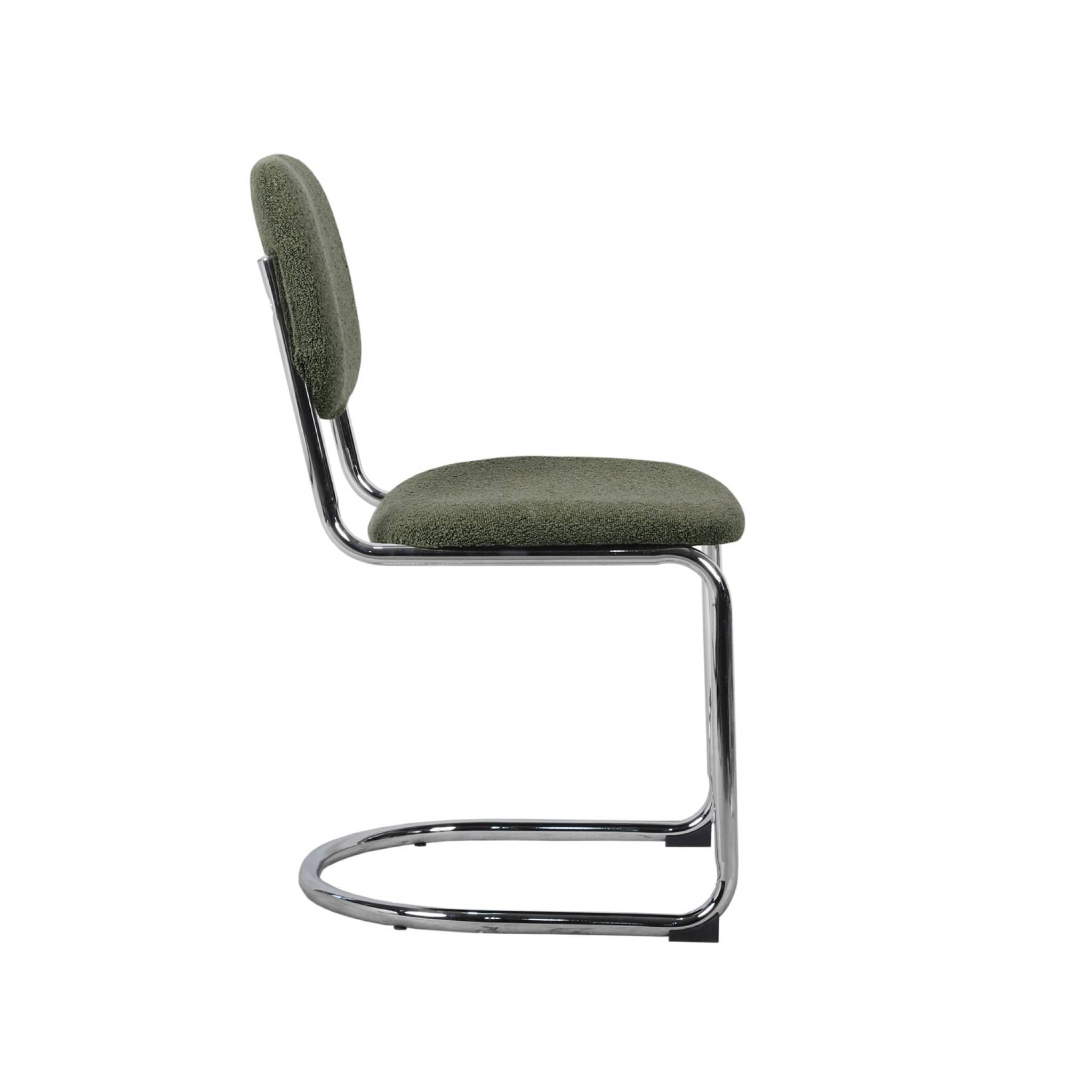 Lot de 2 chaises cantilever arrondie métal. bouclette texturée kaki et pieds chromés - L 47 x P 54.5 x H 81cm - Maloa