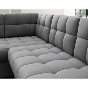 Nappa - Canapé panoramique d'angle gauche 7 places convertible avec coffre en velours - Gris clair