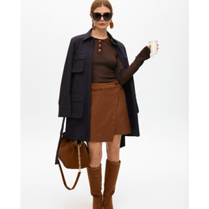 Gonna Mini in Pelle Scamosciata con Spacco