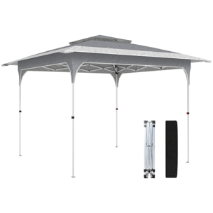 Carpa Plegable 3,5x3,5 m, Pop-up, Cenador Pabellón de Jardín con Doble Techo, Cierre Central, UPF50+, Altura Ajustable de 3 Niveles y Bolsa de Transporte, Gazebo para Fiestas, Exterior, Gris
