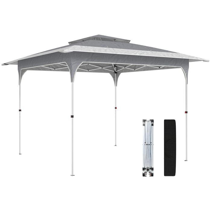 Carpa Plegable 3,5x3,5 m, Pop-up, Cenador Pabellón de Jardín con Doble Techo, Cierre Central, UPF50+, Altura Ajustable de 3 Niveles y Bolsa de Transporte, Gazebo para Fiestas, Exterior, Gris