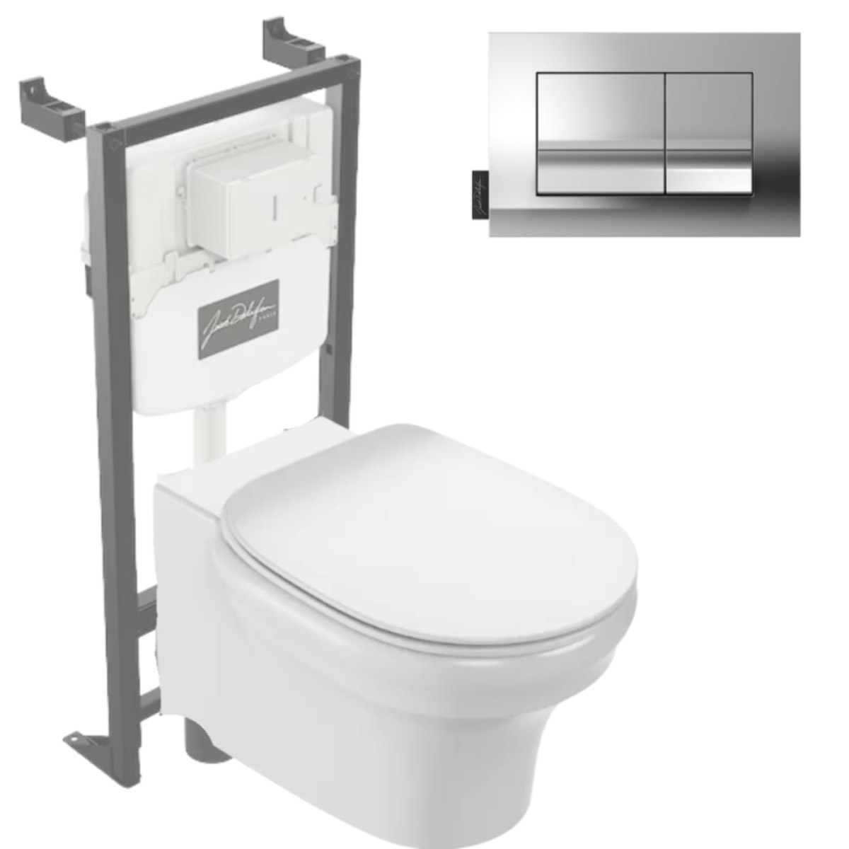 Pack WC suspendu sans bride à économie d'eau Cléo 1889 +  abattant + bâti-support + plaque rectangle chromé