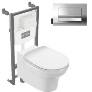 Pack WC suspendu sans bride à économie d'eau Cléo 1889 +  abattant + bâti-support + plaque rectangle chromé