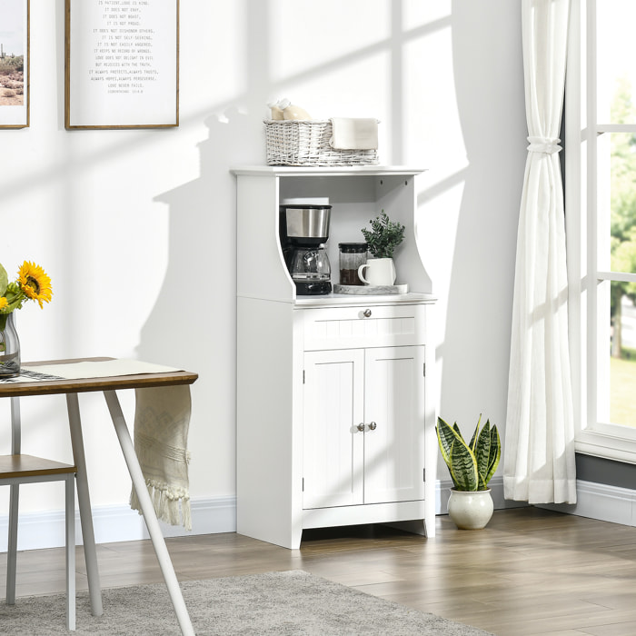 Mueble Auxiliar de Cocina Mueble para Microondas Aparador de Cocina con Cajón Estante 2 Puertas Compartimento Diseño Anti-vuelco para Comedor 60x40x122,5 cm Blanco