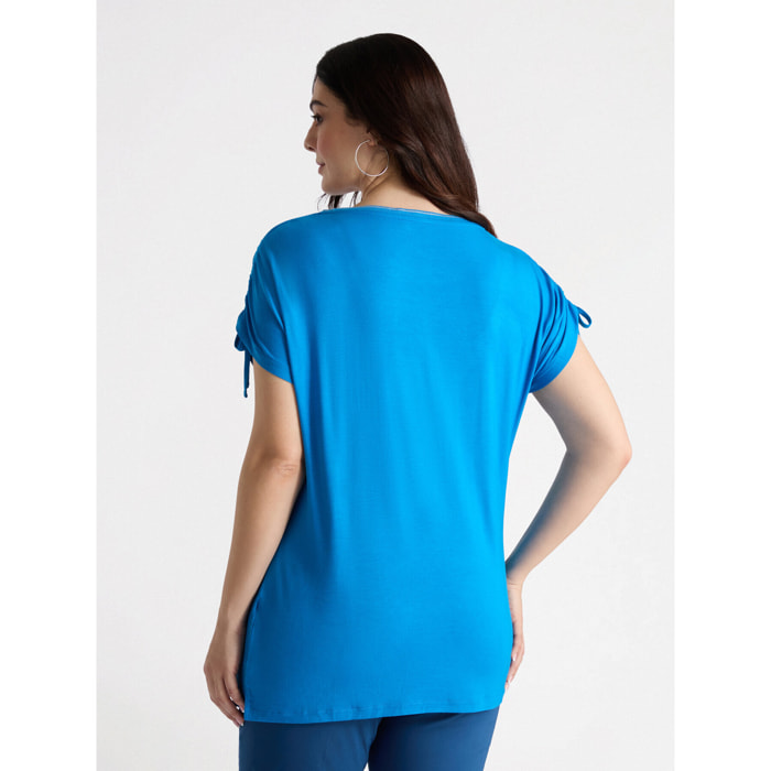 Fiorella Rubino - T-shirt ricamata in viscosa LENZING™ ECOVERO™ - Bluette