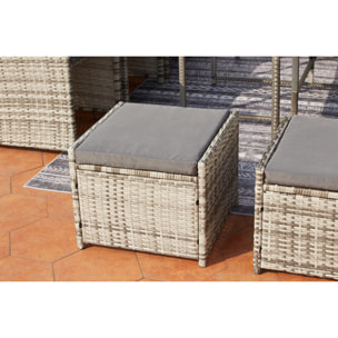 Salon de jardin encastrable 12 personnes en résine tressée gris REGINA