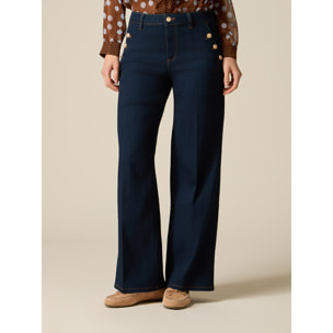 Oltre - Jeans palazzo con botones decorativos - Azul