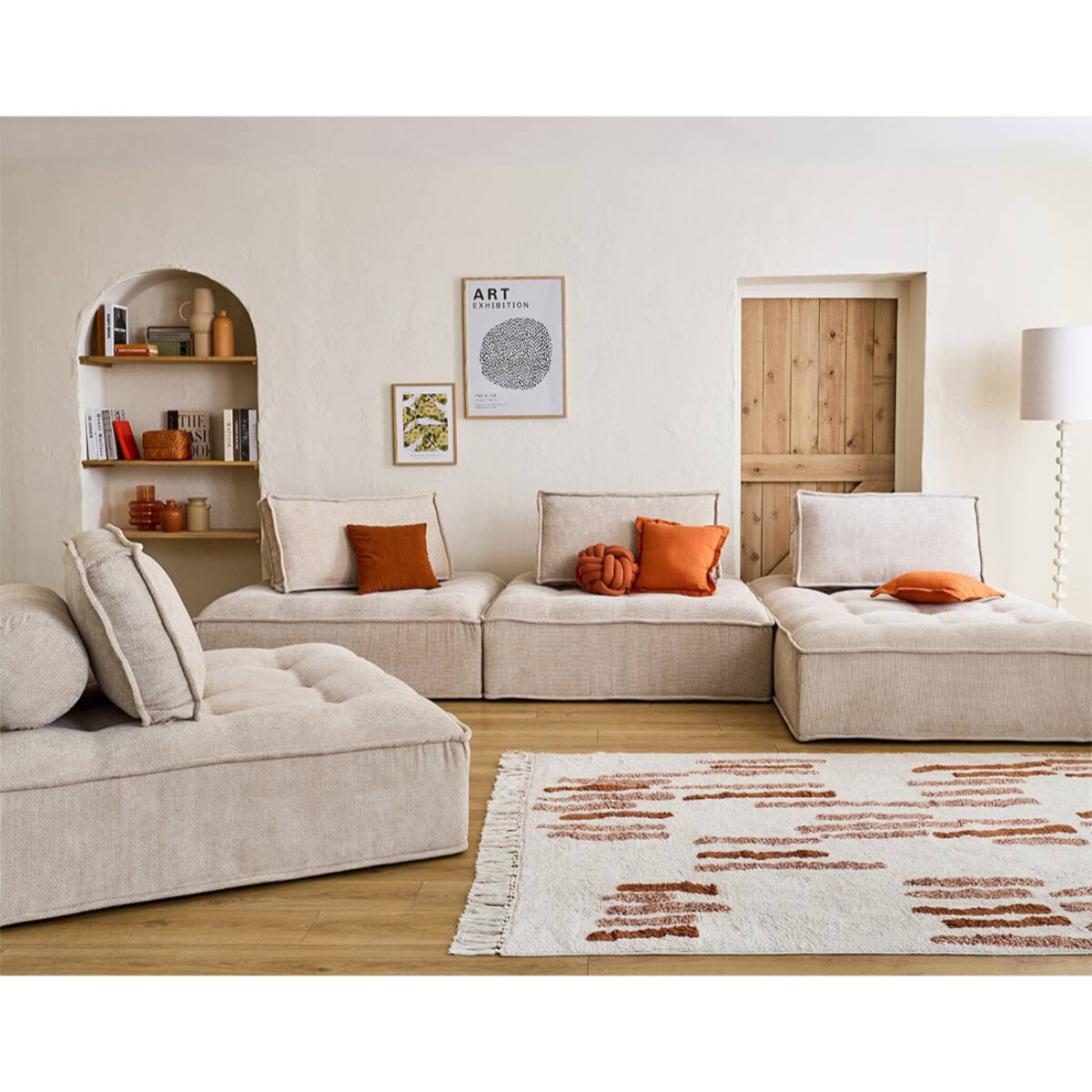 Marisol - canapé panoramique modulable 7 places - velours texturé - Beige