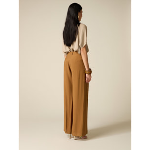 Oltre - Pantaloni palazzo misto viscosa - Marrone