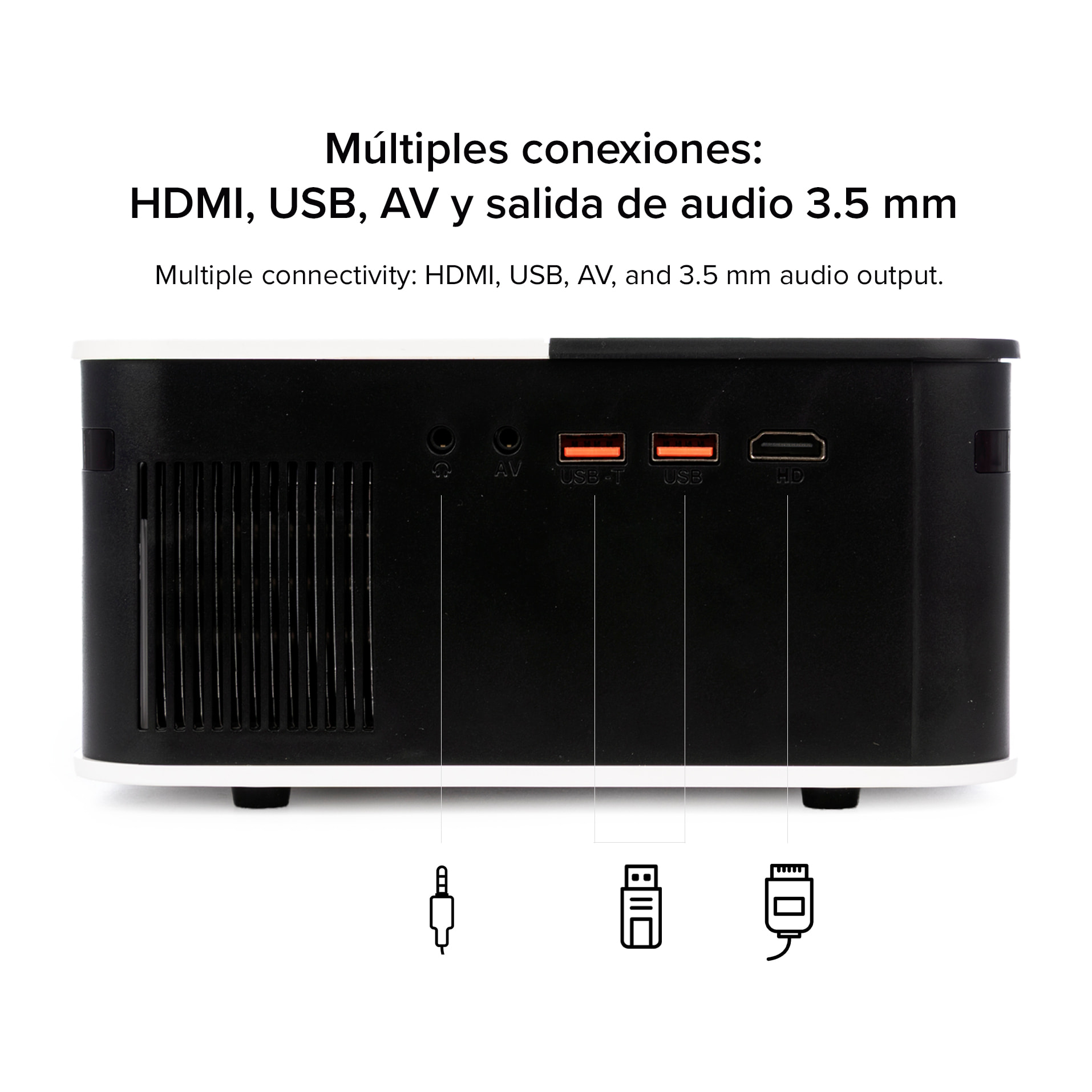 Videoproyector LCD W35 con 150 lúmenes ANSI, soporte Full HD 1080p, duplicación de pantalla inalámbrica.