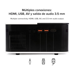 Videoproyector LCD W35 con 150 lúmenes ANSI, soporte Full HD 1080p, duplicación de pantalla inalámbrica.
