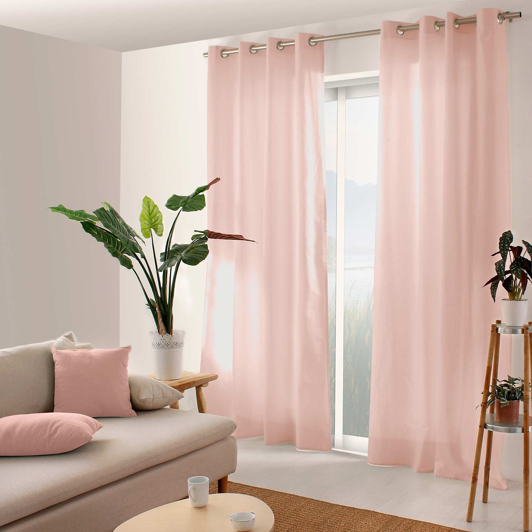 Rideau coloré en pur coton 8 œillets - Vieux rose