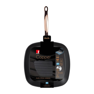 sartén grill 28x28cm en aluminio forjado antiadherente en color negro mate