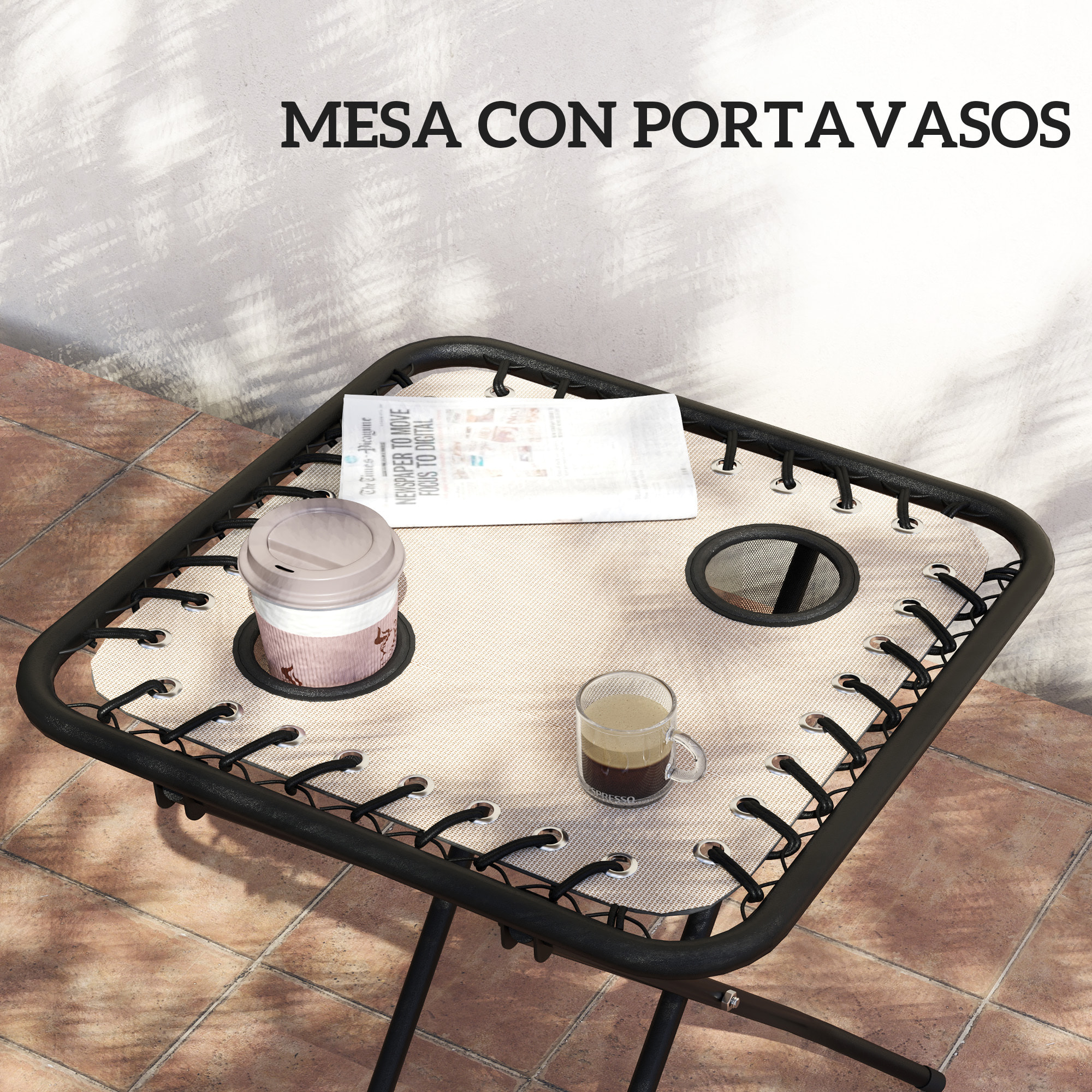 Set de 2 Tumbonas Jardín Exterior Plegables con Mesa Auxiliar Portavasos Tumbonas de Gravedad Cero con Respaldo Ajustable Reposabrazos Extraíble para Patio Piscina Terraza Exterior Beige