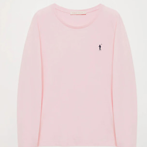 Maglietta basic a maniche lunghe rosa con logo Rigby Go