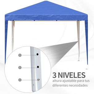 Carpa Plegable Gazebo 3x3 m Cenador Plegable con Altura Ajustable en 3 Niveles Toldo Anti-UV y Bolsa de Transporte para Camping Fiestas Azul