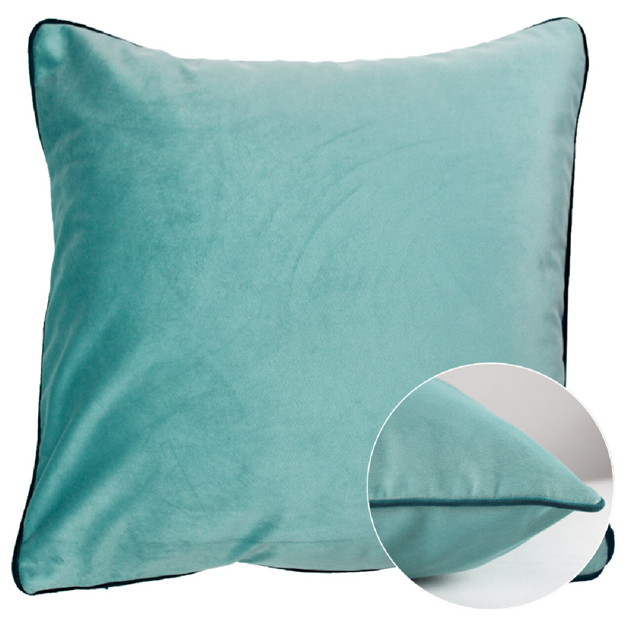 Housse de coussin polyester anti tache uni Velours uni bleu-canard