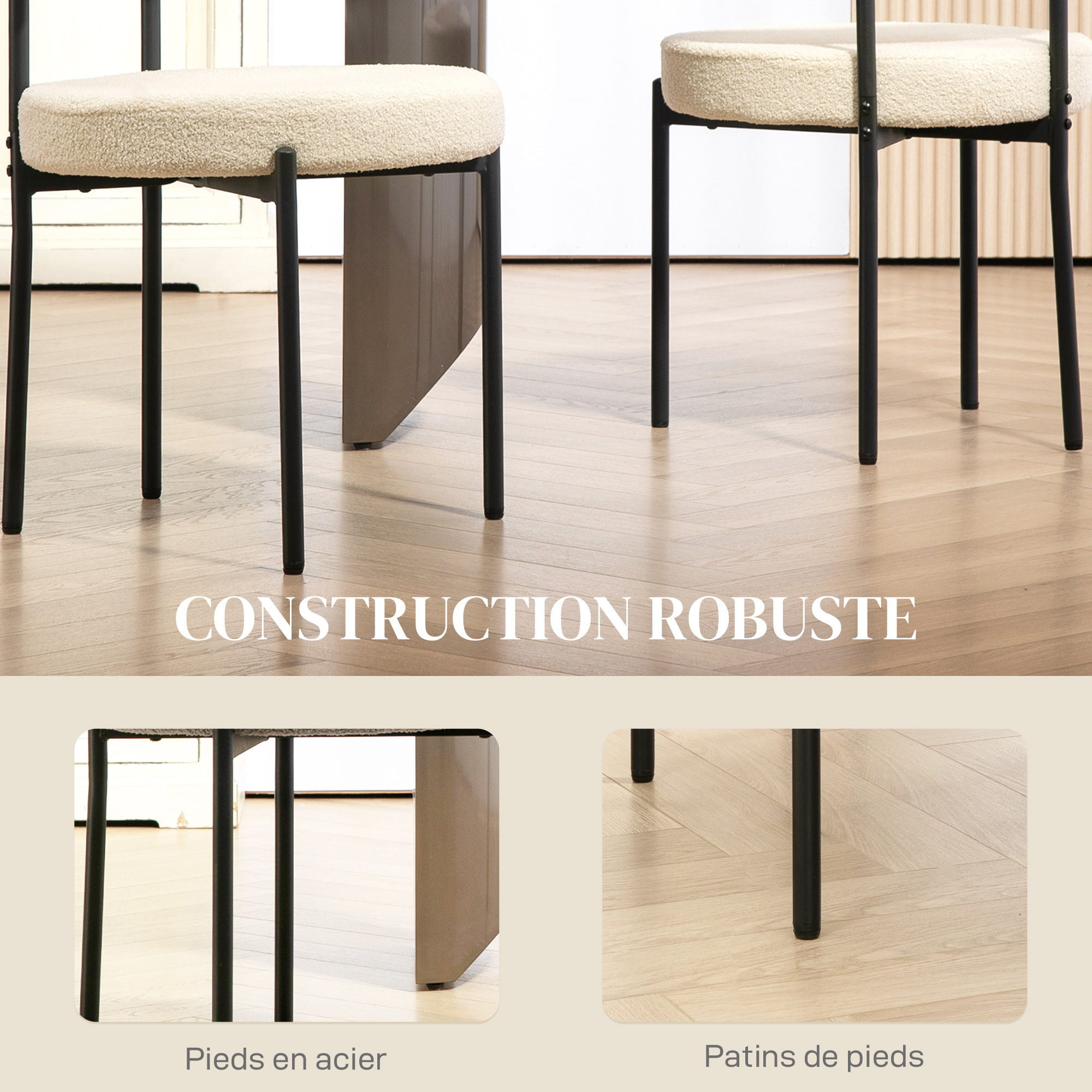 Lot de 2 chaises – Tissu bouclé – Design moderne