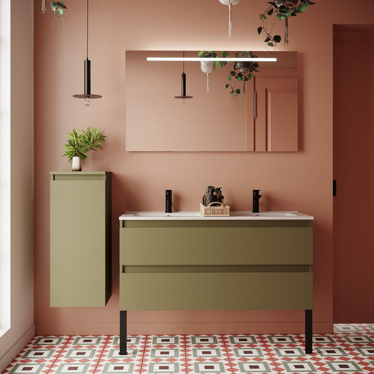 Ensemble double vasque 2 tiroirs + miroir - HUDSON