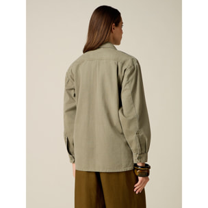 Oltre - Camicia over in cotone con castoni - Verde