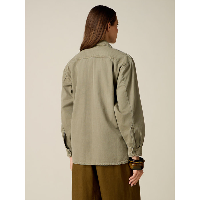 Oltre - Camicia over in cotone con castoni - Verde