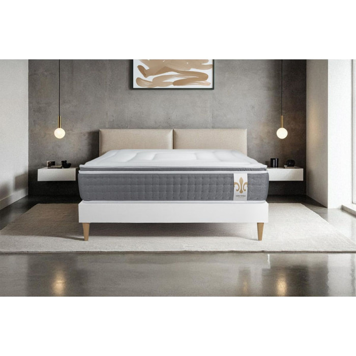 Ensemble Matelas Vingt-Six PLUS - 26cm - Ressorts ensachés et mémoire de forme - Surmatelas intégré - Sommier kit Blanc