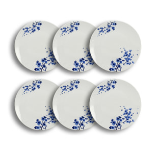 Lot de 6 assiettes plates en porcelaine blanc et bleu 26,5cm CENTAUREE