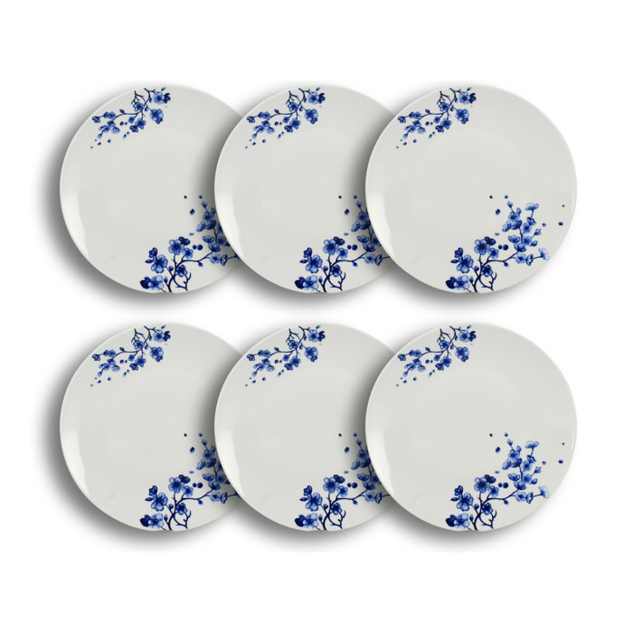 Lot de 6 assiettes plates en porcelaine blanc et bleu 26,5cm CENTAUREE