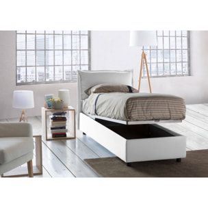 Letto singolo Aigor, Letto contenitore con rivestimento in tessuto, 100% Made in Italy, Apertura frontale, adatto per materasso Cm 90x190, Bianco