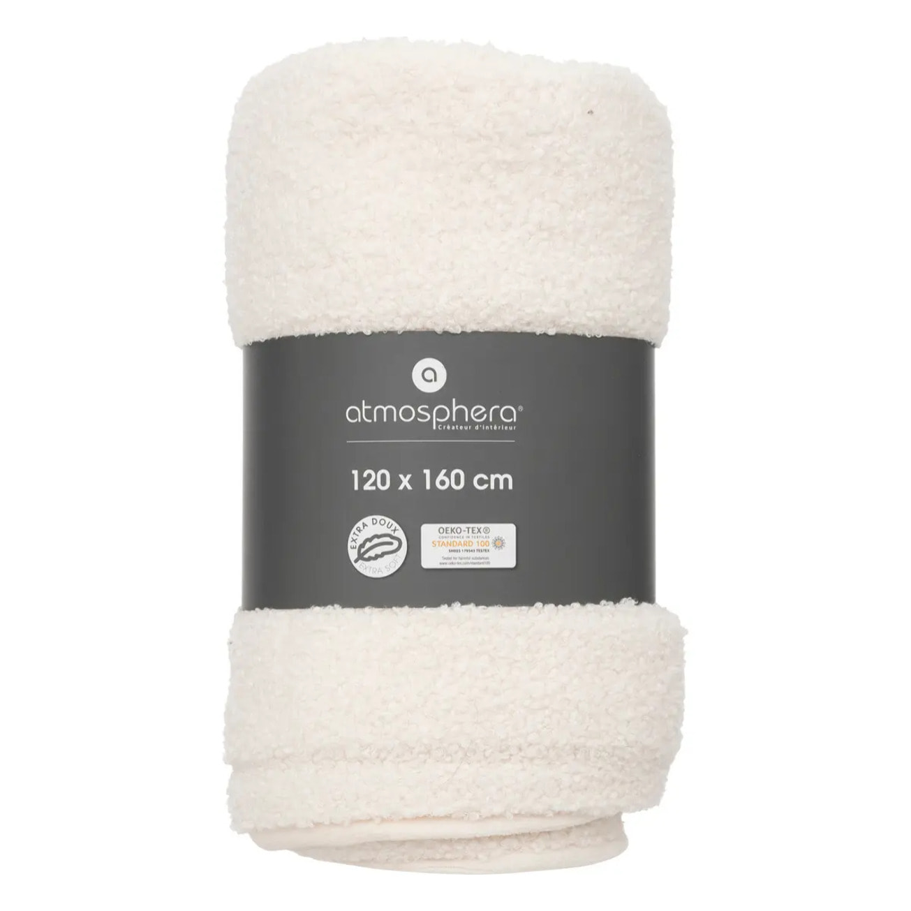 Plaid "Subli" - fausse fourrure bouclée - ivoire - 120x160 cm