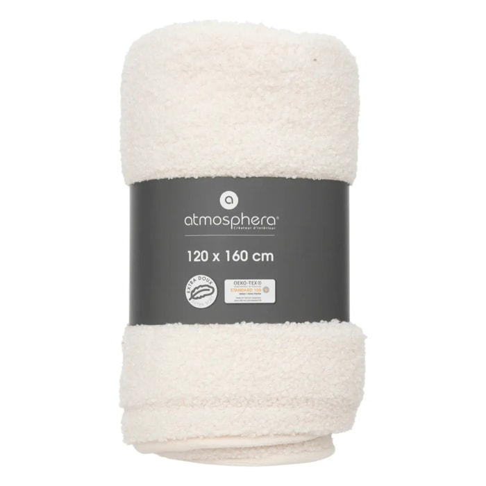 Plaid "Subli" - fausse fourrure bouclée - ivoire - 120x160 cm