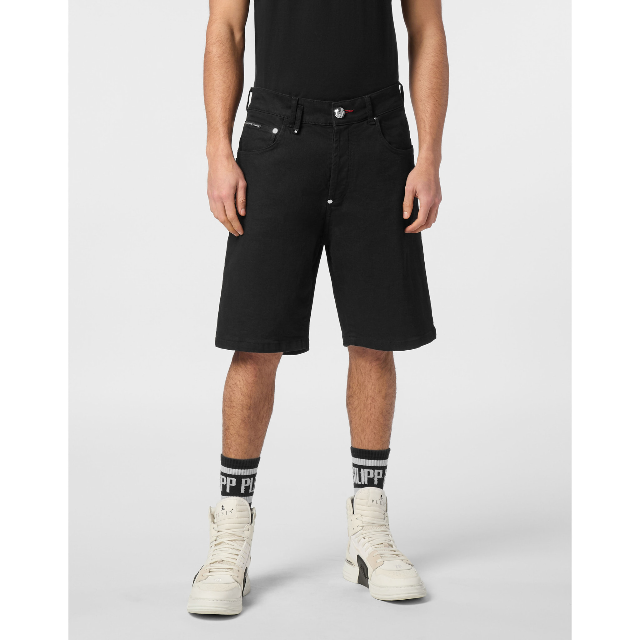 PHILIPP PLEIN DENIM SHORTS SKULL