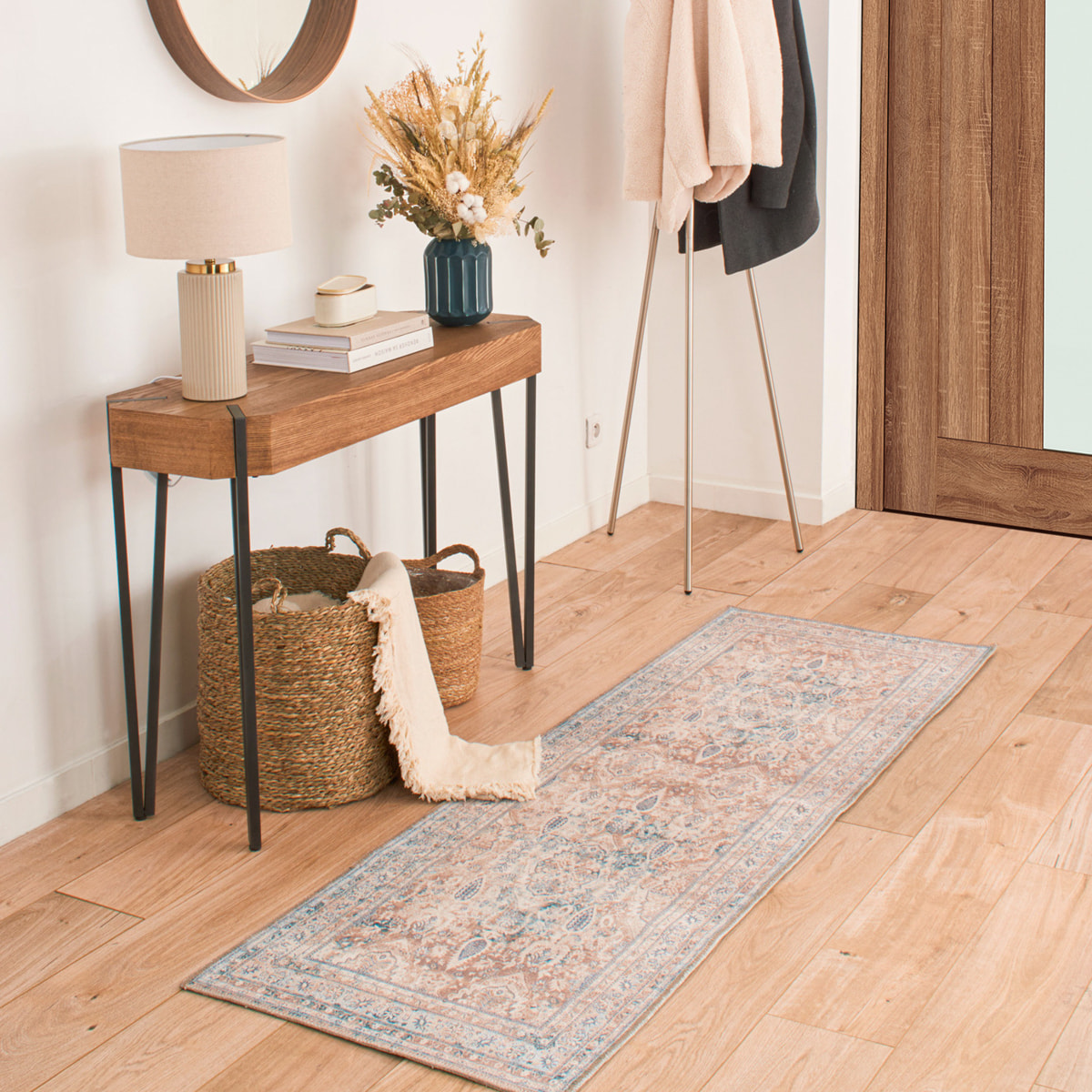 Carry - tapis vintage lavable en machine à 30°c, bleu