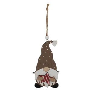 Lot de 3 sujets gnome cadeau bois H.10cm marron
