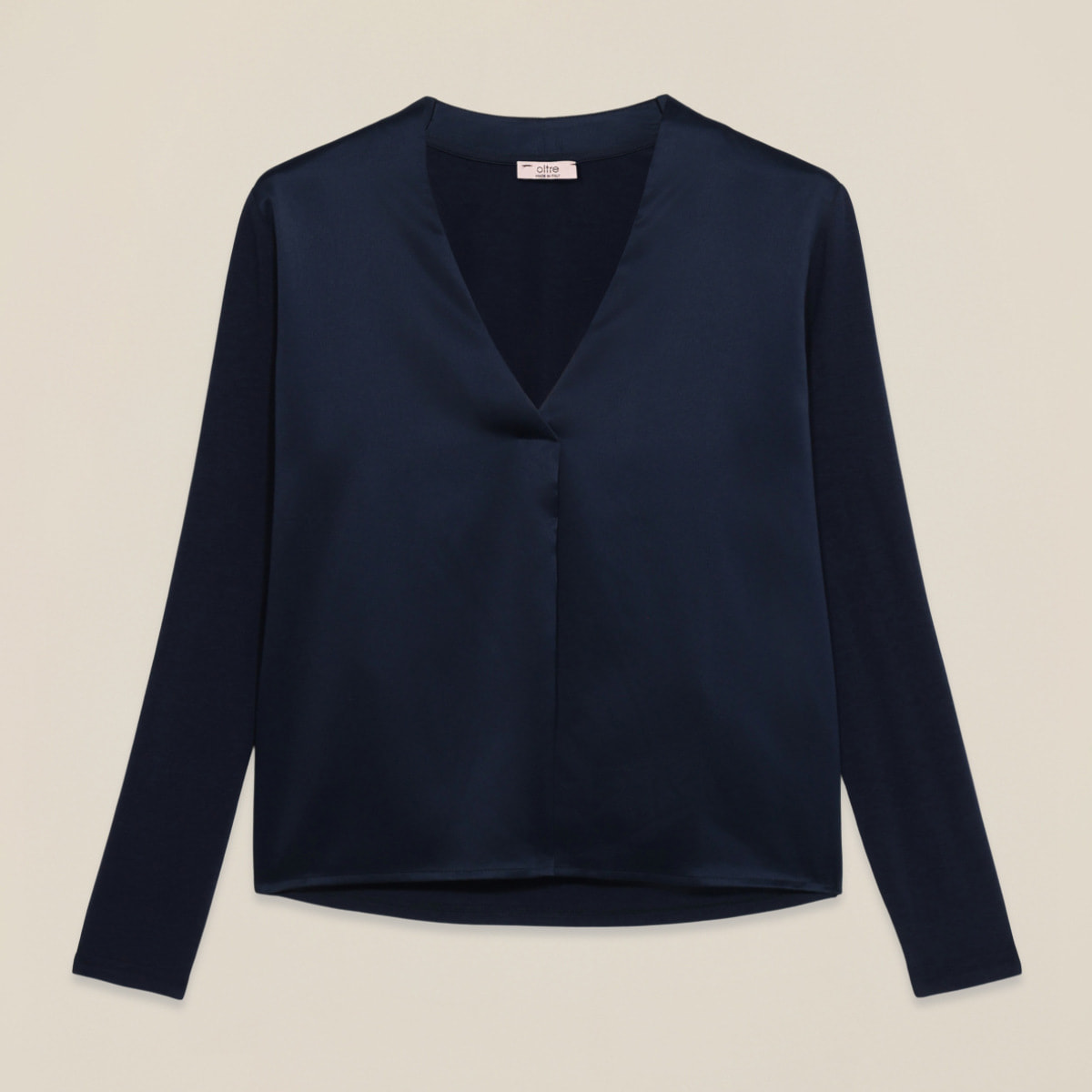 Oltre - Camiseta bimatérica con escote en V - Azul