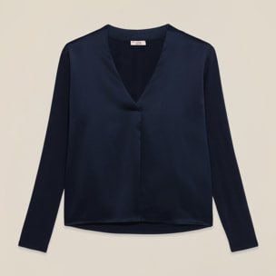 Oltre - Camiseta bimatérica con escote en V - Azul