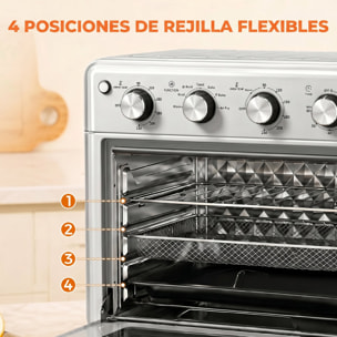 Horno Eléctrico Multifunción de Sobremesa 30L Mini Horno Tostador 1600W Freidora de Aire con 7 Modos de Calor Temporizador y Temperatura Regulable 43x39x39 cm Plata