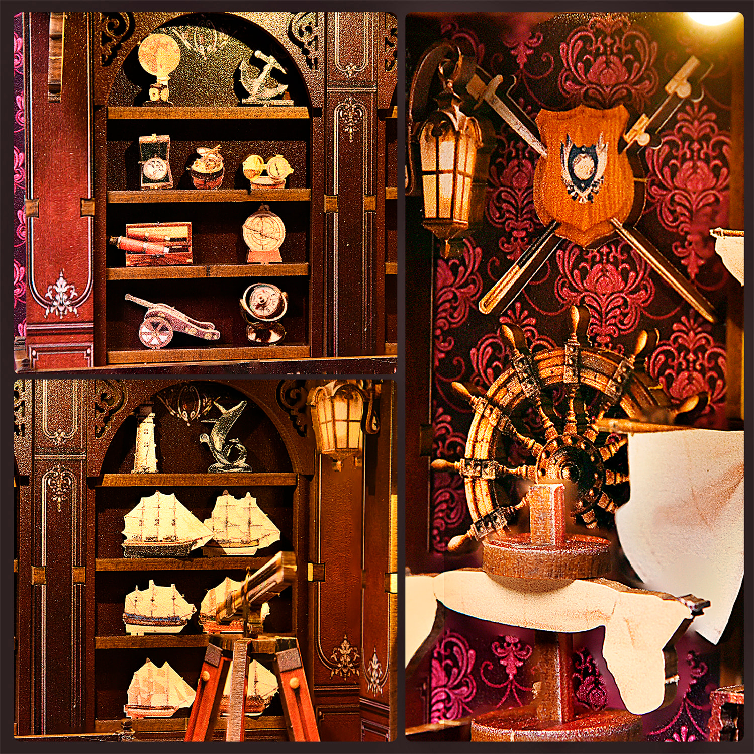 Memoria de navegación. Book Nook de madera, diseño 3D realista con gran detalle, cubierta y luces led.