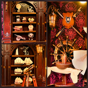 Memoria de navegación. Book Nook de madera, diseño 3D realista con gran detalle, cubierta y luces led.