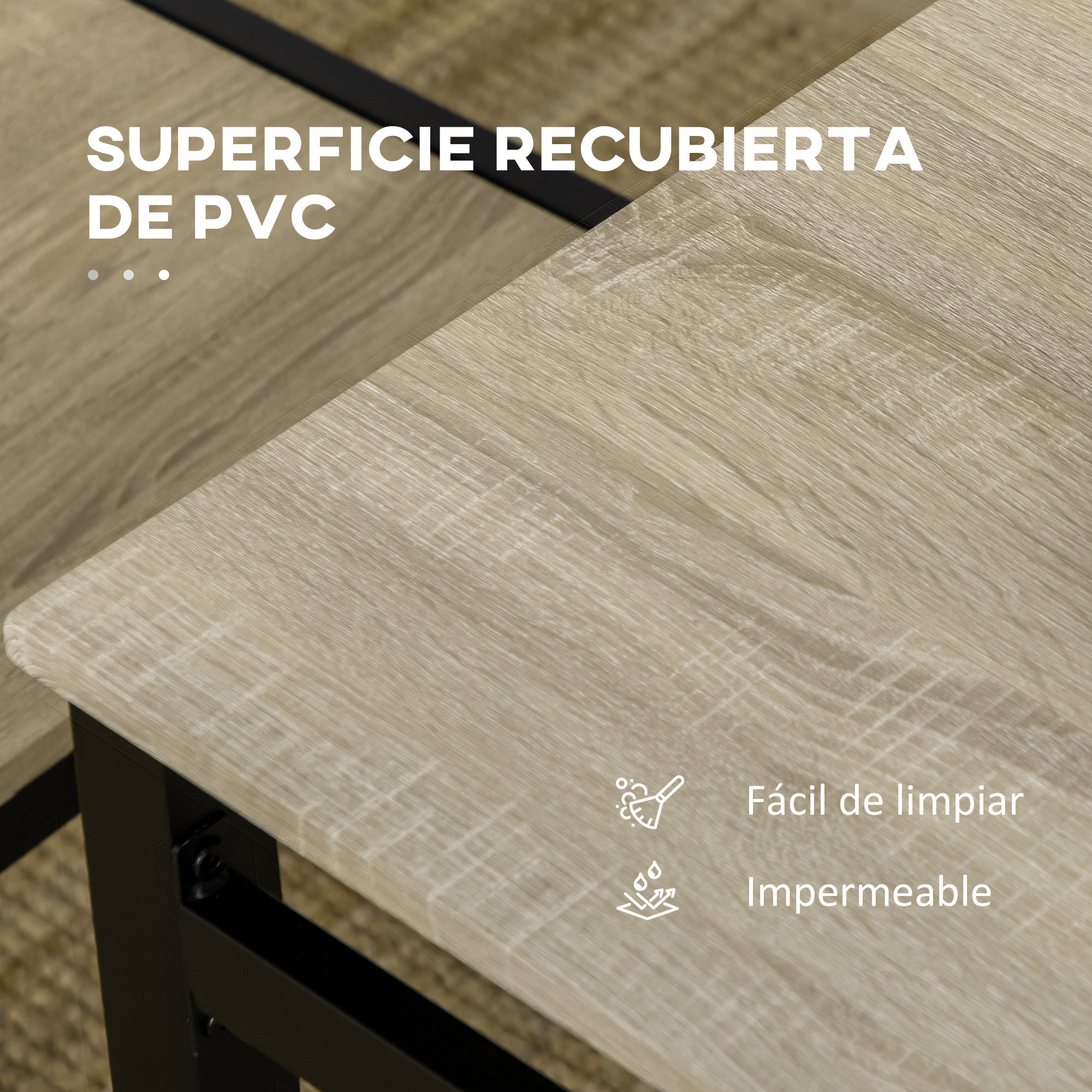 Juego de Mesa y Sillas de Comedor, Mesa de Cocina Rectangular con 4 Sillas, Estilo Moderno, Marco Metálico, para Espacios Pequeños, Salón, Roble y Negro