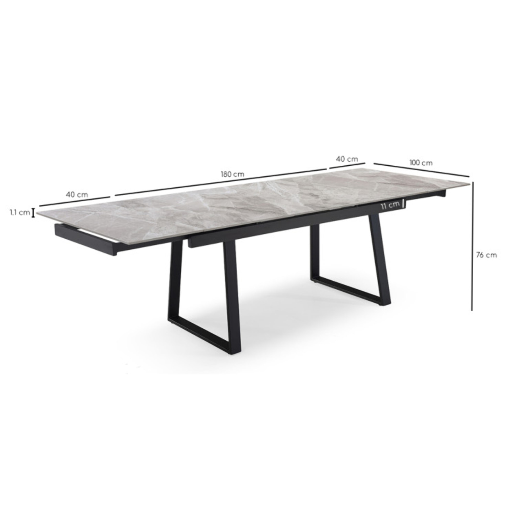 Table extensible céramique gris marbré 180/260 cm pieds métal - UNIK